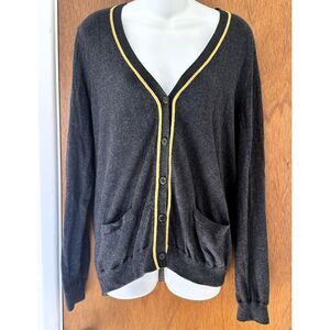 GAP Silk Blend Cardigan Sweater – Gray with Yellow Trim – Large